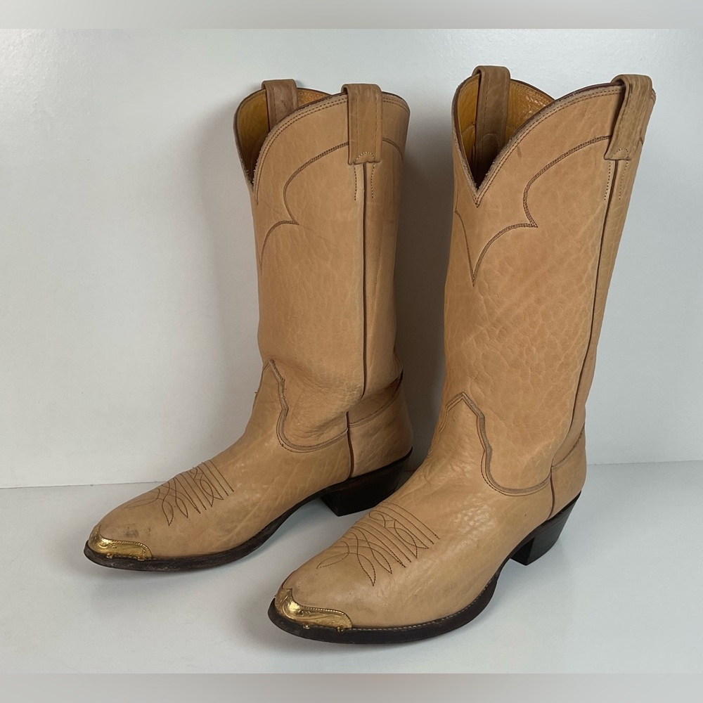 Vintage Nocona Cowboy Boots | Beige Bullhide | USA Made | Men’s 9 D